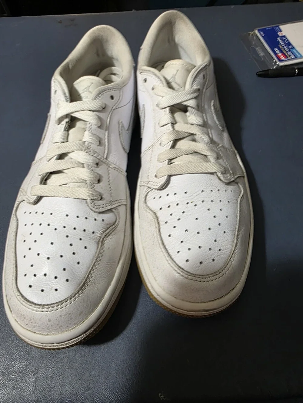 Jordan 1 Retro Golf Shoe, Size 8.5m White Leather Low-Top Men's Sneakers -